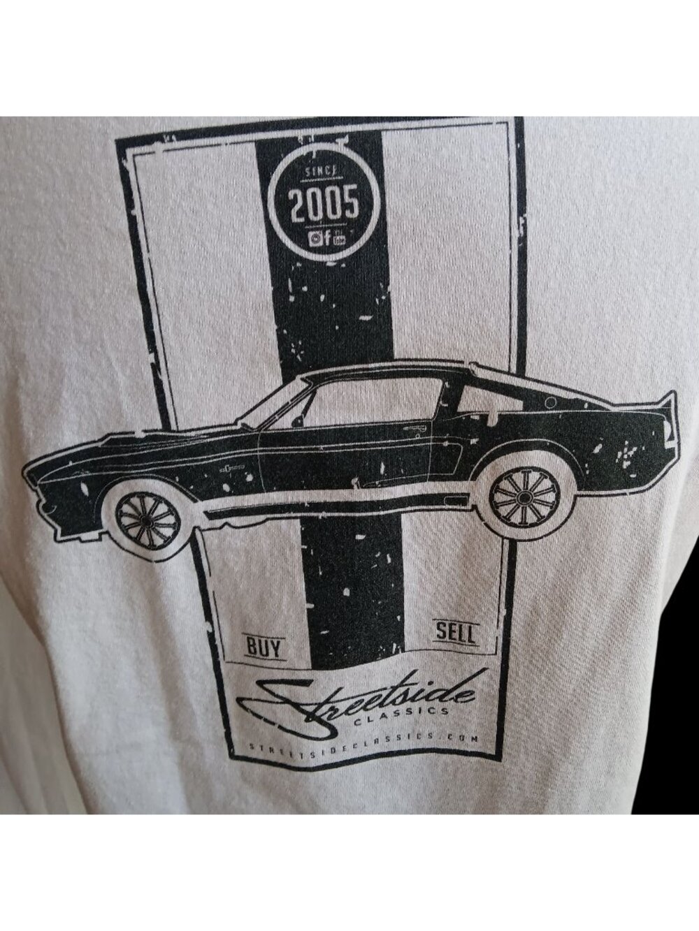 Mens Racer Tee XL Gray 2005 Streetside Classics Auto Dealer 2 Sided T-Shirt